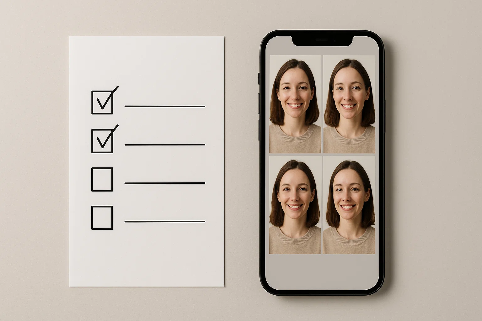 Checklist visual de preparação de selfies