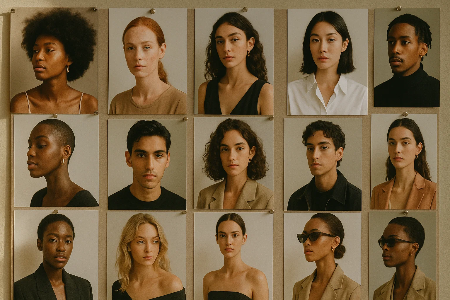 Painel com mosaico de estilos para headshots e moda