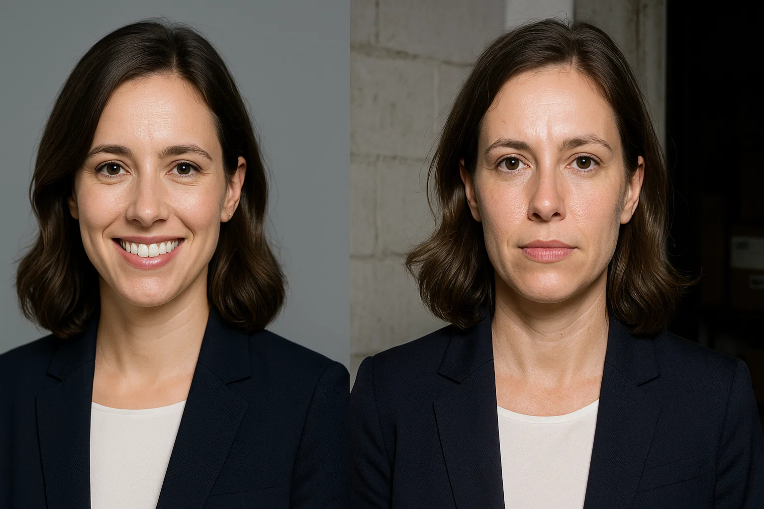 Comparativo de headshots corretos e incorretos lado a lado