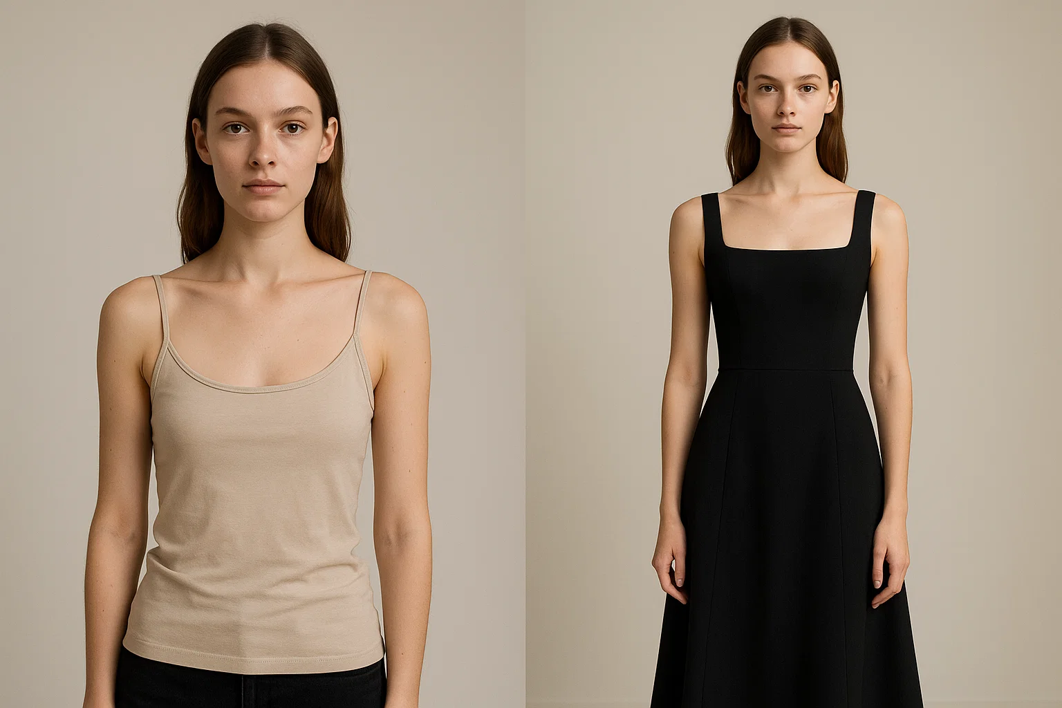 Sequência antes e depois do try-on em uma peça de roupa